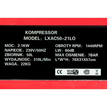 Bezolejowy cichy kompresor LXAC50-21LO